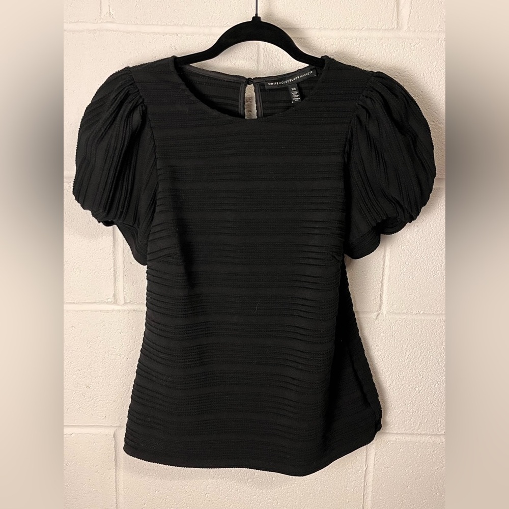 White House Black Market Textured Black Blouse XS - Picture 1 of 4